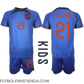 Países Bajos Frenkie de Jong #21 Segunda Equipación Niños Mundial 2022 Manga Corta (+ Pantalones cortos)
